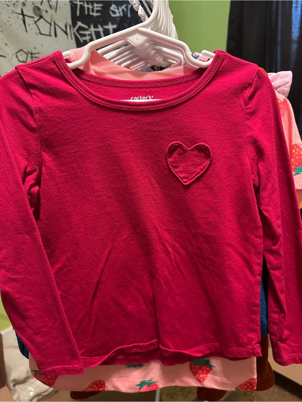Carter's Girls' Long Sleeve Heart Tee - Bright Pink